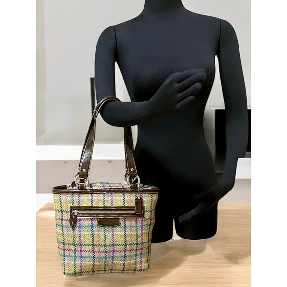 Y2K Coach F15536 Penelope Tattersall Wool Tote Bag - Picture 6 of 11